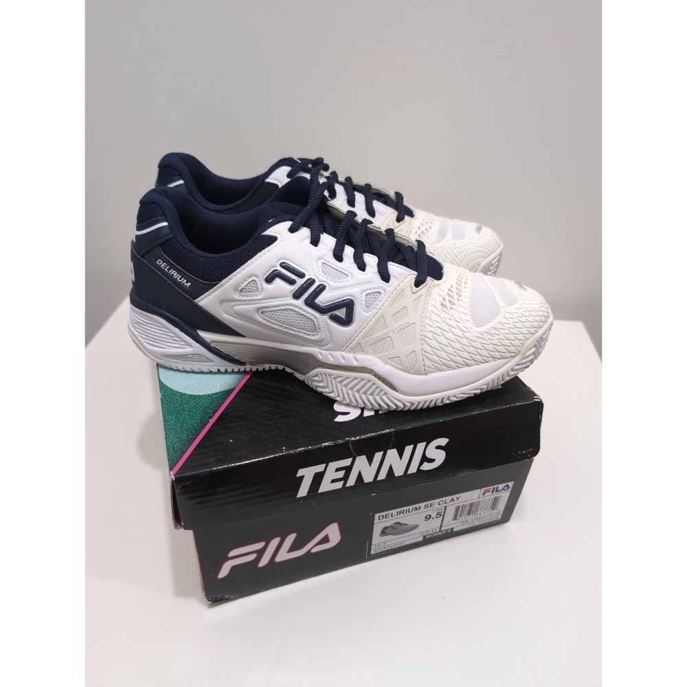 NWB FILA‎ SE Clay Delirium Sneakers Tennis Shoes Women's White/Navy Sz. 9.5